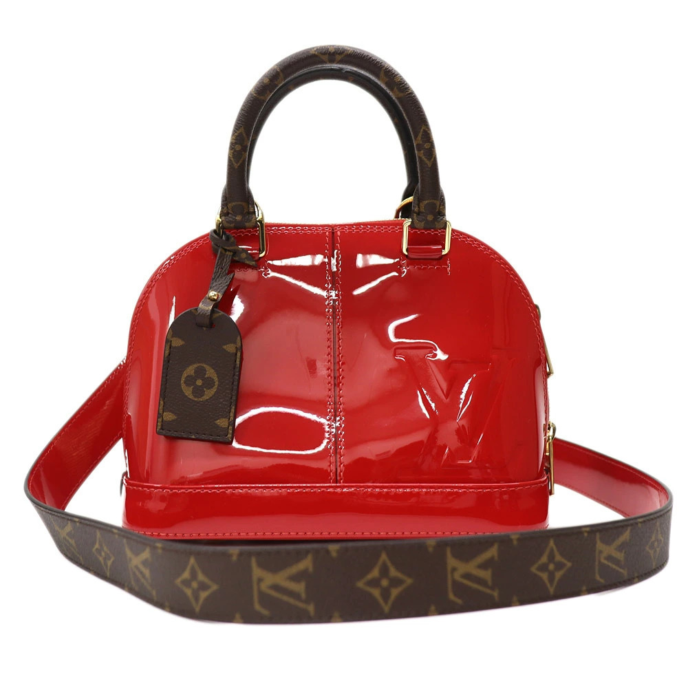 Louis Vuitton Alma Bag Leather Top Handle Bag Red Brown
